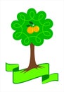 Stylized orange tree logo.