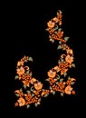 Stylized ornamental flowers in retro, vintage style. Jacobin embroidery. Colored vector illustration In In soft orange and green