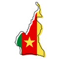 Stylized outline map of Cameroon with national flag icon. Flag color map of Cameroon vector illustration