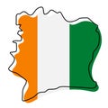 Stylized outline map of Cote d`ivoire with national flag icon. Flag color map of Cote d`ivoire vector illustration