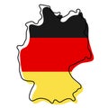 Stylized outline map of Germany with national flag icon. Flag color map of Germany vector illustration