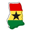 Stylized outline map of Ghana with national flag icon. Flag color map of Ghana vector illustration