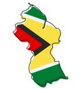 Stylized outline map of Guyana with national flag icon. Flag color map of Guyana vector illustration