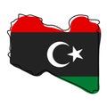 Stylized outline map of Libya with national flag icon. Flag color map of Libya vector illustration