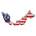 Stylized outline map of Malaysia with national flag icon. Flag color map of Malaysia vector illustration