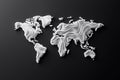 Stylized outline of a world map is designed with subtle data lines, forming a contemporary and artistic representation