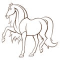 Stylized outlined black and white horse performing piaffe Royalty Free Stock Photo