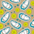 Oysters and lemon. Stylized vector pattern.
