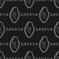 Stylized papaya fruit, white on a black background, seamless pattern. Vector illustration