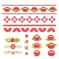 Stylized pattern, folk art, floral ornament in red and green colors. Symmetrical pattern vector background Royalty Free Stock Photo