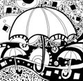 Stylized patterned umbrellas background vector season decoration isolated drawings