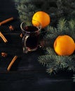 Stylized photo of mulled wine on a christmas background Royalty Free Stock Photo
