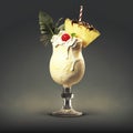 Stylized pina colada cocktail, with pineapple and straw, sweet. Generative AI Royalty Free Stock Photo