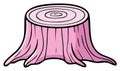 Stylized pink cartoon tree stump with annual rings and roots, a whimsical vector illustration Royalty Free Stock Photo