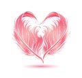 Stylized pink heart shape made by bird feather silhouette