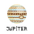 Stylized planet Jupiter isolated cartoon vector icon