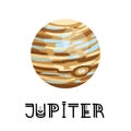 Stylized planet Jupiter isolated cartoon vector image. Astronomic logo image. Media glyph icon