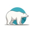 Stylized Polar Bear Standing Profile Vector Illustration with Teal Circle Background Royalty Free Stock Photo