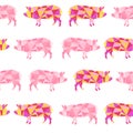 Stylized polygonal pig vector background. Pig seamless pattern. Background of animals. Royalty Free Stock Photo