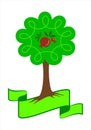 Stylized pomegranate tree logo.