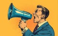 Pop Art Man Shouting Through Megaphone Royalty Free Stock Photo