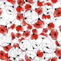 Stylized poppies drawn watercolor seamless pattern design