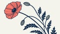 Stylized Poppies with Foliage, Elegant Floral Vector Design, vector design Generative AI Royalty Free Stock Photo