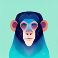 Stylized portrait of a blue monkey. Artistic illustrated portrait of a chimpanzee. Digital illustration based on render