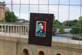 Stylized portrait of Edward Snowden on the fence. Royalty Free Stock Photo