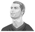 Stylized portrait of the famous Portuguese footballer Cristiano Ronaldo, the CR7. Shades of gray. Current Juventus footballer from