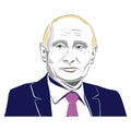 Stylized portrait on line art of politician and Russian President, Vladimir Putin. Royalty Free Stock Photo