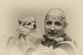 Stylized portrait of man and his cute little dog