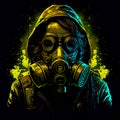 Stylized portrait of a person wearing a gas mask