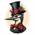 Stylized Portraiture Of A Bird In A Top Hat And Bow Tie Royalty Free Stock Photo