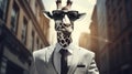 Stylized Portraiture: Giraffe In A Suit And Tie On The Street