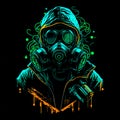 Stylized poster of a person wearing a gas mask.