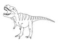 Stylized predatory dinosaur tyrannosaurus coloring page on a white background.