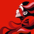 Stylized profile portrait of a woman with red and black abstract flowing hair, digital art. Beauty and fashion concept Royalty Free Stock Photo