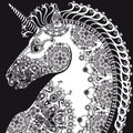 Stylized profile unicorn head, bleack and white Royalty Free Stock Photo