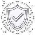 Stylized Protective Shield Icon with Check Mark, Line Art Security Symbol, Secure Protection and Verification Royalty Free Stock Photo