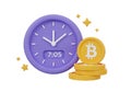 Digital clock and stack of gold bitcoin coins symbolizing cryptocurrency investment and time value Royalty Free Stock Photo