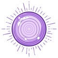 Stylized purple onion slice radiating light with abstract circular pattern and bubbles Royalty Free Stock Photo