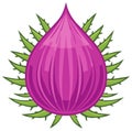 Stylized purple thistle flower bud with thorny green leaves vector illustration Royalty Free Stock Photo