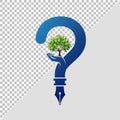 Environmental Question Mark Logo Hand Holding Tree, Pen Nib Design Royalty Free Stock Photo