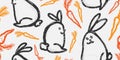 Stylized rabbits and carrots. Texture line art. Royalty Free Stock Photo