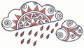 Stylized Rain Cloud with Sun and Swirling Patterns, vector design Generative AI Royalty Free Stock Photo