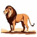 Stylized Realism: Majestic Lion Silhouette Illustration In Navy And Light Brown