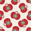 Stylized red apples seamless vector pattern background. Backdrop of elegant hand drawn orchard fruit in Jacobean style