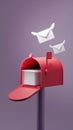 Stylized Red Mailbox with Envelopes and Flying Origami Birds Royalty Free Stock Photo