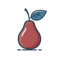 Stylized Red Pear Icon with Blue Leaf and Stem Royalty Free Stock Photo